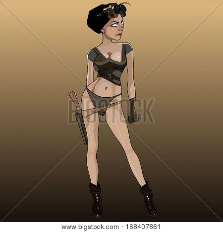 cartoon woman postapocalypse looking to the side