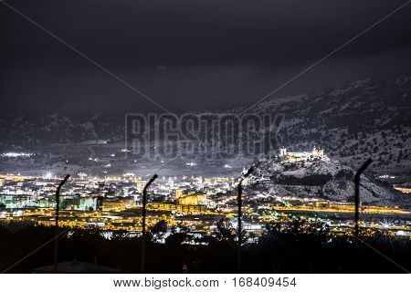 Landscape of Castalla (Alicante, Spain) after an historical snowfall.