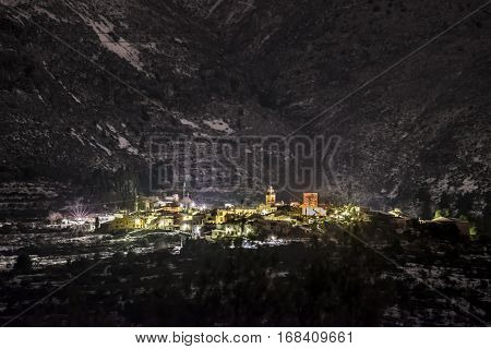 Almudaina from Planes, at night, after an historical snowfall.