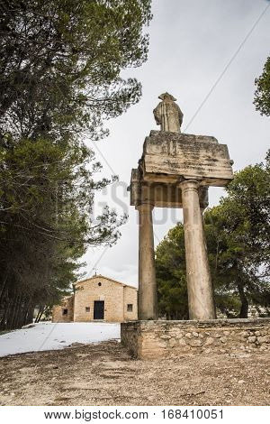 Polop Hermitage, Alicante, Spain, after a historic snowfall.