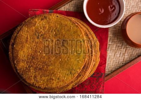 Indian famous delicious Fenugreek khakra or kasuri methi, gujarathi or gujrati snacks