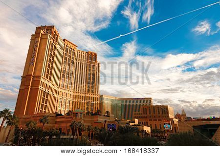 LAS VEGAS - Oct 6: The Palazzo luxury hotel and casino resort located on the Strip in Las Vegas, Nevada. It is the tallest completed building in Nevada, as seen on October 6, 2016.