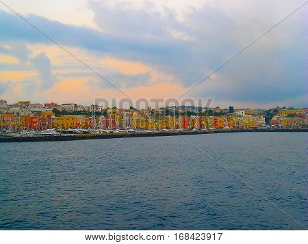beautiful island of Procida Campania region near Naples. Italy. Magic colorful houses