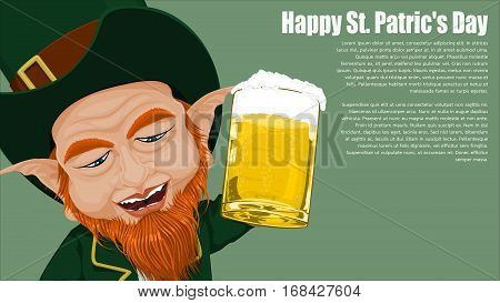 Closeup of Leprechaun on Viridian background for St. Patrick's day celebration
