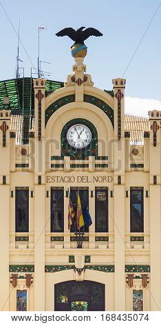 Valencia Spain May 2013: The North station Estacio del Nord in Valencia Spain