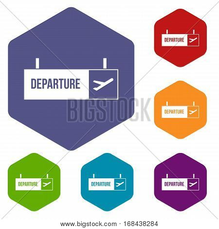 Airport departure sign icons set rhombus in different colors isolated on white background