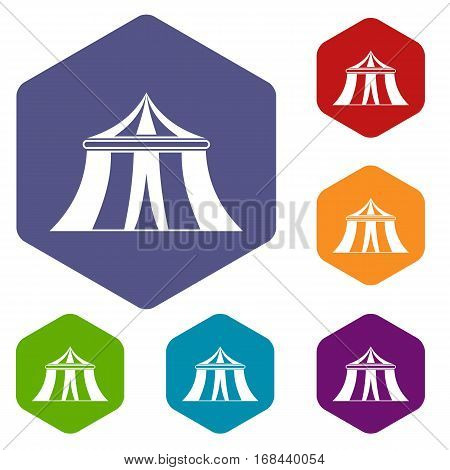 Circus tent icons set rhombus in different colors isolated on white background