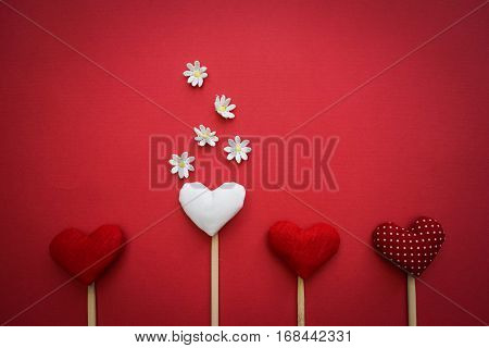 Colorful paper hearts on line as a gift for Valentine's Day.Heart is fall love. Frame