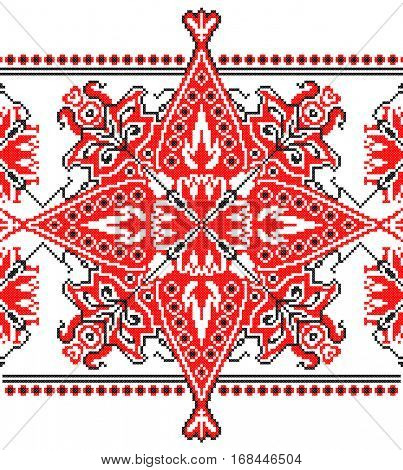 embroidered good like old handmade cross-stitch ethnic Ukraine pattern. Ukrainian towel with ornament, rushnyk called, in vector