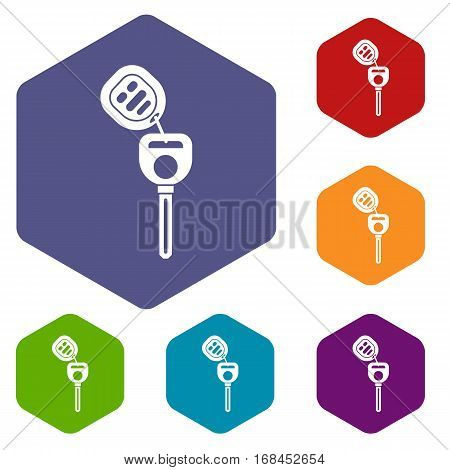 Car key with remote control icons set rhombus in different colors isolated on white background