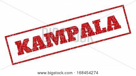 Red rubber seal stamp with Kampala text. Vector caption inside rectangular shape. Grunge design and dust texture for watermark labels. Inclined emblem.