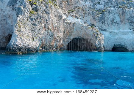 Visiting the amazing blue caves from Zakynthos Island in Greece