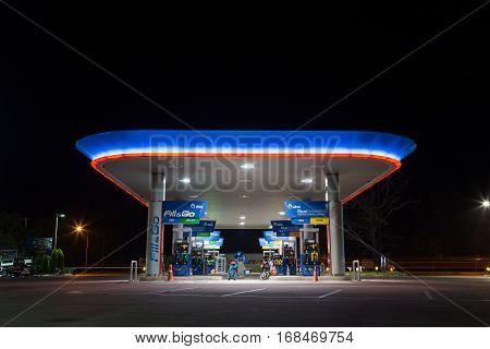 Prachinburi Thailand, Night photo of PTT petrol station in Thailand was taken at Nakonratchasima province on Jan 29 2017