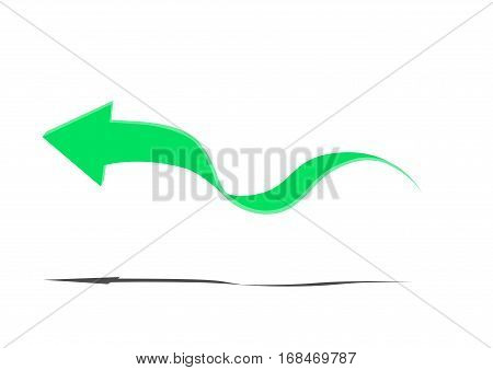 Wavy light green arrow on a white background