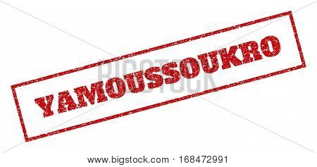 Red rubber seal stamp with Yamoussoukro text. Vector tag inside rectangular shape. Grunge design and unclean texture for watermark labels. Inclined sign.