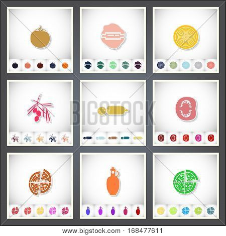 Pizza. A set of flat stickers with shadow on white background. Vector illustration