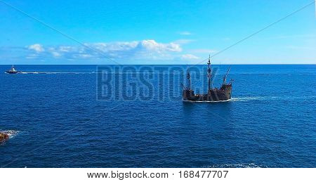 A beautiful sailboat in the open ocean. Atlantic Ocean Madeira Portugal