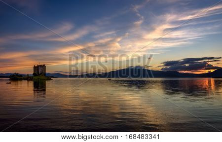 Stalker Castle in evening light Highlands Scotland