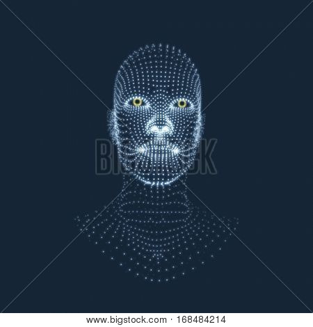 Head of the Person from a 3d Grid. Face Scanning. View of Human Head. 3D Geometric Face Design. Geometry Man Portrait.