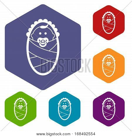 Newborn icons set rhombus in different colors isolated on white background