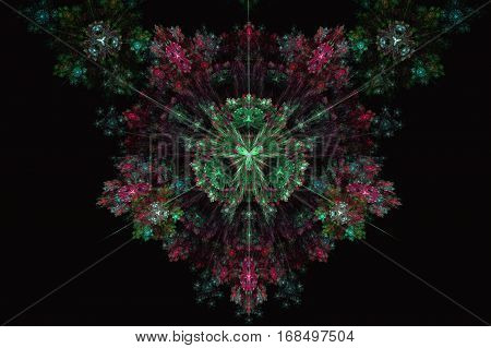 A colorful green flower and mandala fractal star