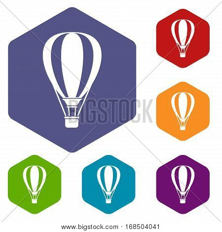 Hot air ballon icons set rhombus in different colors isolated on white background