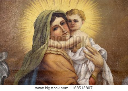 KRAPINA, CROATIA - APRIL 21: Virgin Mary with baby Jesus, altarpiece in the church of Saint Catherine of Alexandria in Krapina, Croatia on April 21, 2016.