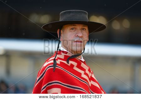 Buenos Aires, Argentina - Jul 16, 2016: A gaucho during a horse show at the La Rural.