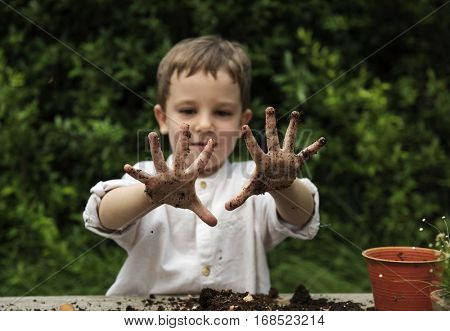 Kid Nature Mud Exploring Fun Concept