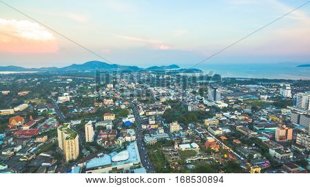 Aerial Photography During Sunset In The Middle Of Phuket City