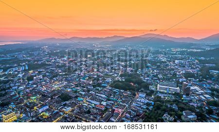 Aerial Photography During Sunset In The Middle Of Phuket City