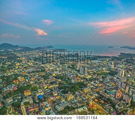 Aerial Photography During Sunset In The Middle Of Phuket City