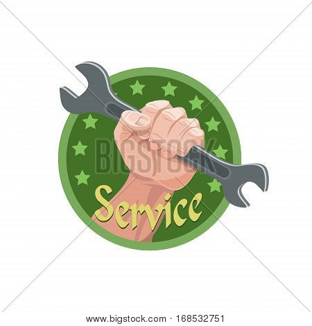 Service hand holding a wrench for those in need of assistance and debug of mechanical products and household appliances.