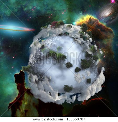 Abstract exoplanet. Nebulae, stars, galaxies. Vivid colors.  Some elements provided courtesy of NASA  3D Render
