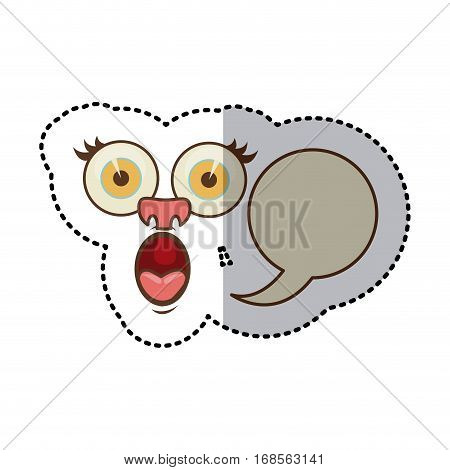 sticker colorful face cartoon gesture with dialog circular box vector illustration
