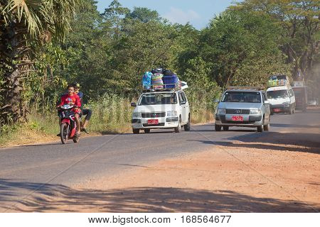 KAYIN STATE, MYANMAR - DECEMBER 28, 2016: Traffic on the highway Bago - Myawaddy