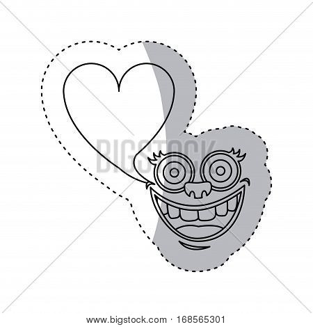 sticker contour face cartoon gesture with dialog heart shape box vector illustration