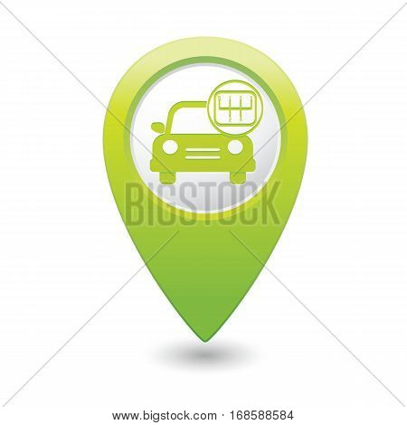 Car service. Car with stick shift on map pointer