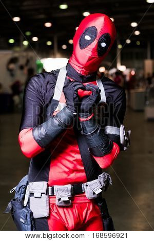 Moscow, Russia - November 20, 2016: Cosplayer posing at the Gamefilmexpo festival dedicated to video games, TV series and comics, anime, manga, cosplay.