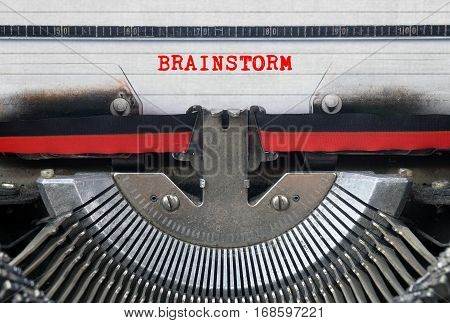 BRAINSTORM Typed Words On a Vintage Typewriter Conceptual