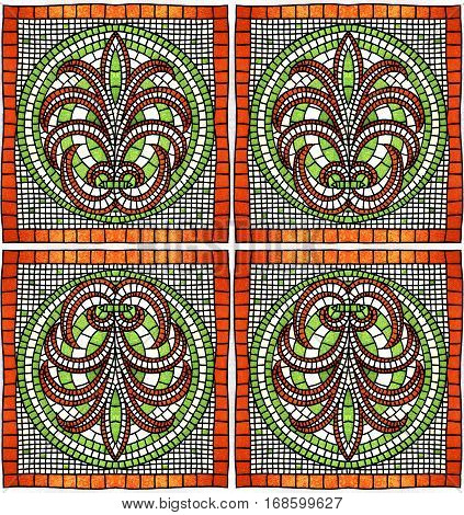 Ancient Greek ornament. Square and round vegetable mosaic. Hand drawing and computer graphics. Seamless pattern.