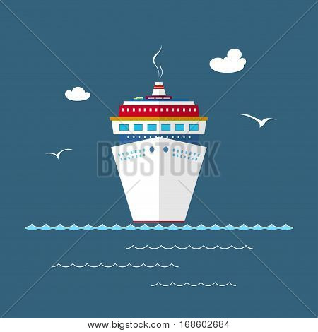 Cruise Ship at Sea, Front View of the Liner ,Travel Concept