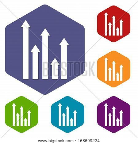 Upside growing arrows icons set rhombus in different colors isolated on white background