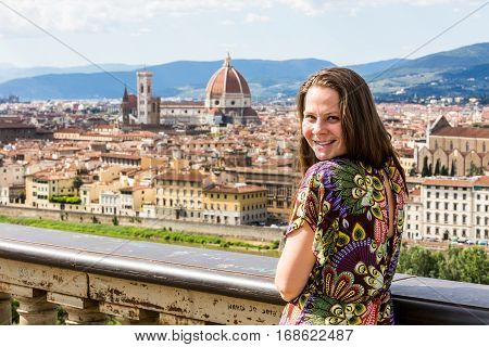 View Of A Girl At The Michelangelo Square In Florence In Italy