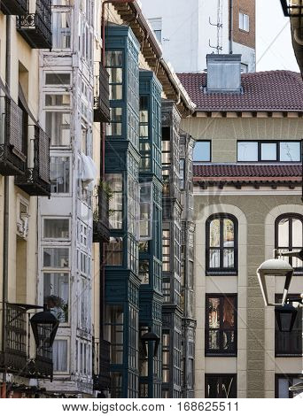 Valladolid (Castilla y Leon Spain): historic buildings with the typical verandas near Plaza Mayor the main square of the city
