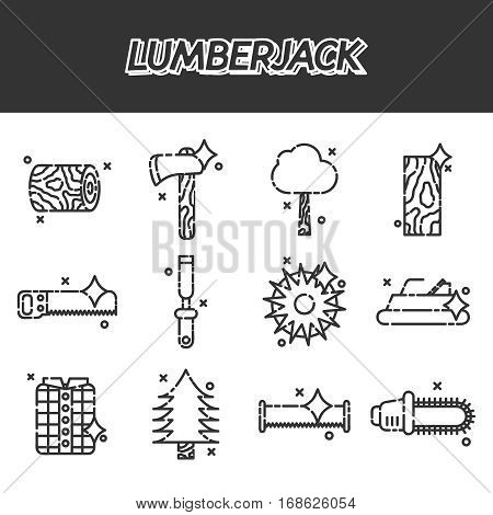 Lumberjack flat icon set. Vector illustration, EPS 10