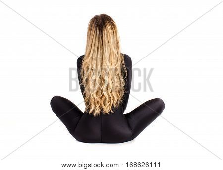 fitness woman sit, healthy lifestyle, Crossfit, athletic 's body, close up isolated on background