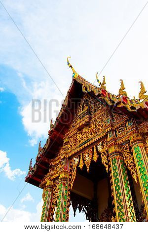 Beautiful Wat Thai golden temple Photharam Ratchaburi Thailand