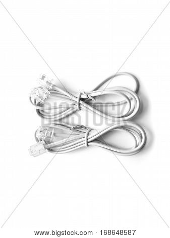 Closed up telephone cable (RJ-11) on white background