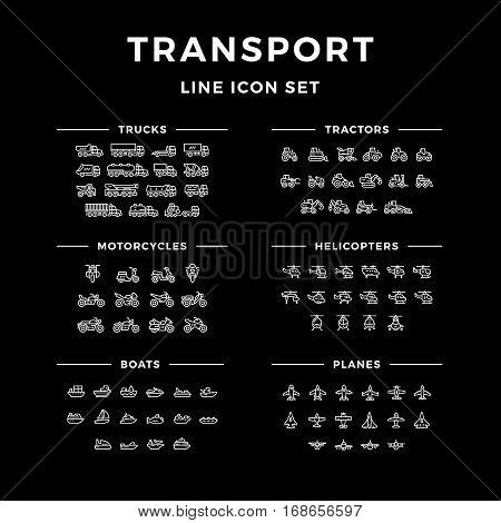 Set line icons of transport isolated on black. Vector illustration